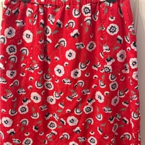 J. Crew Red Floral A-Line Skirt